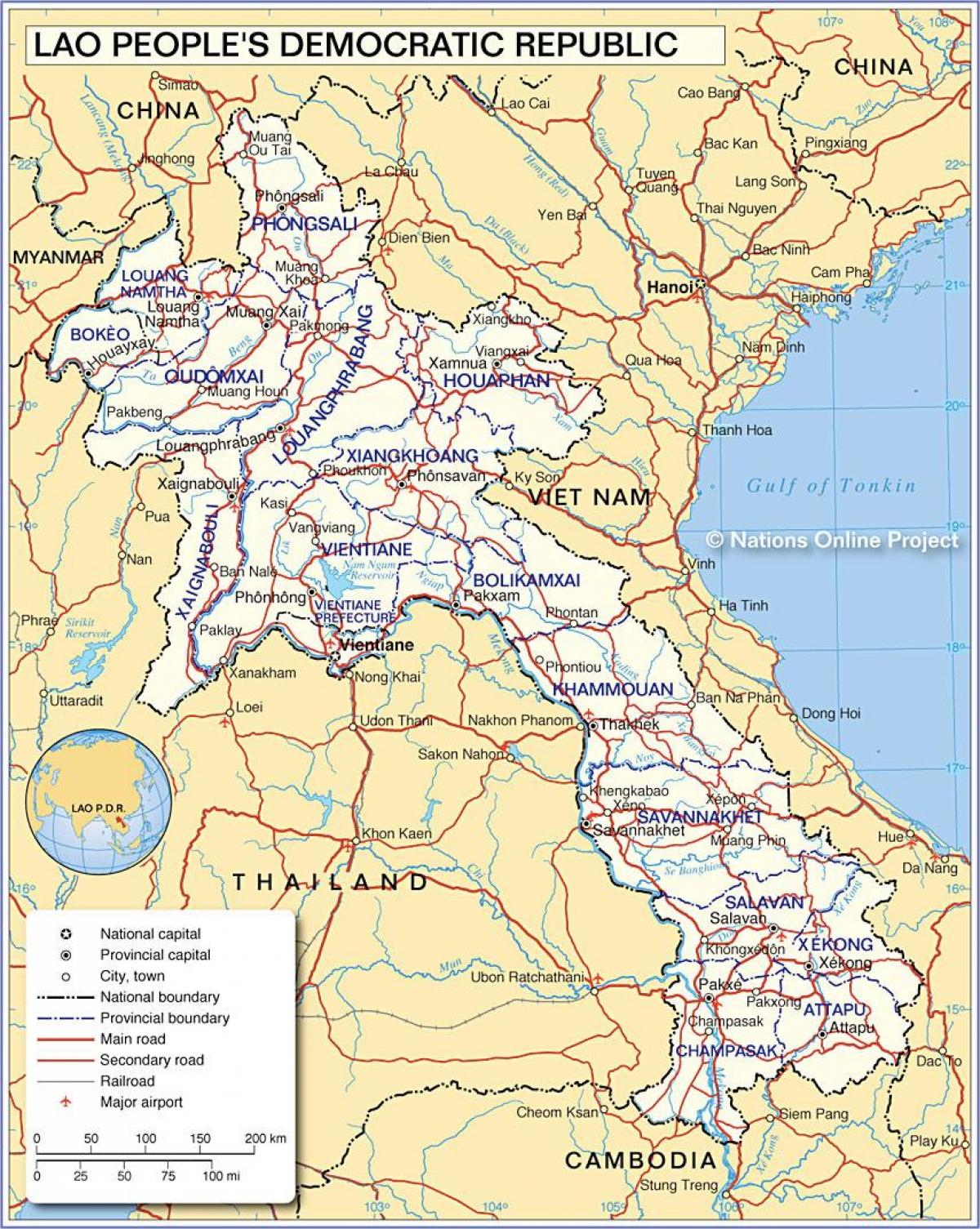 Karta Laos i okolnih zemalja