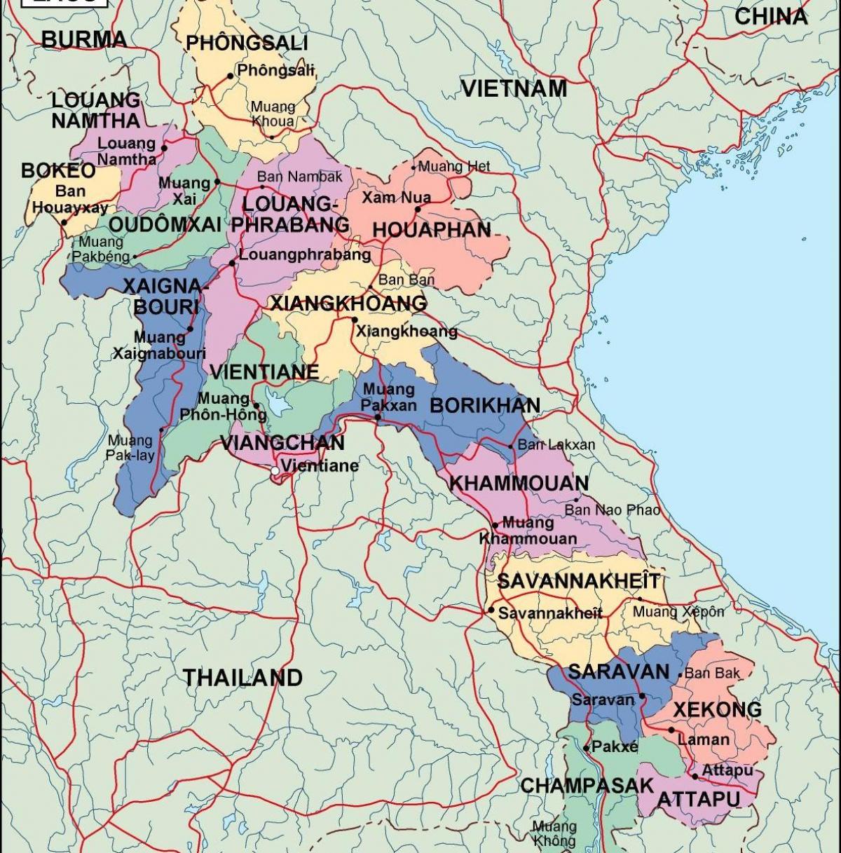 političke Laos karti