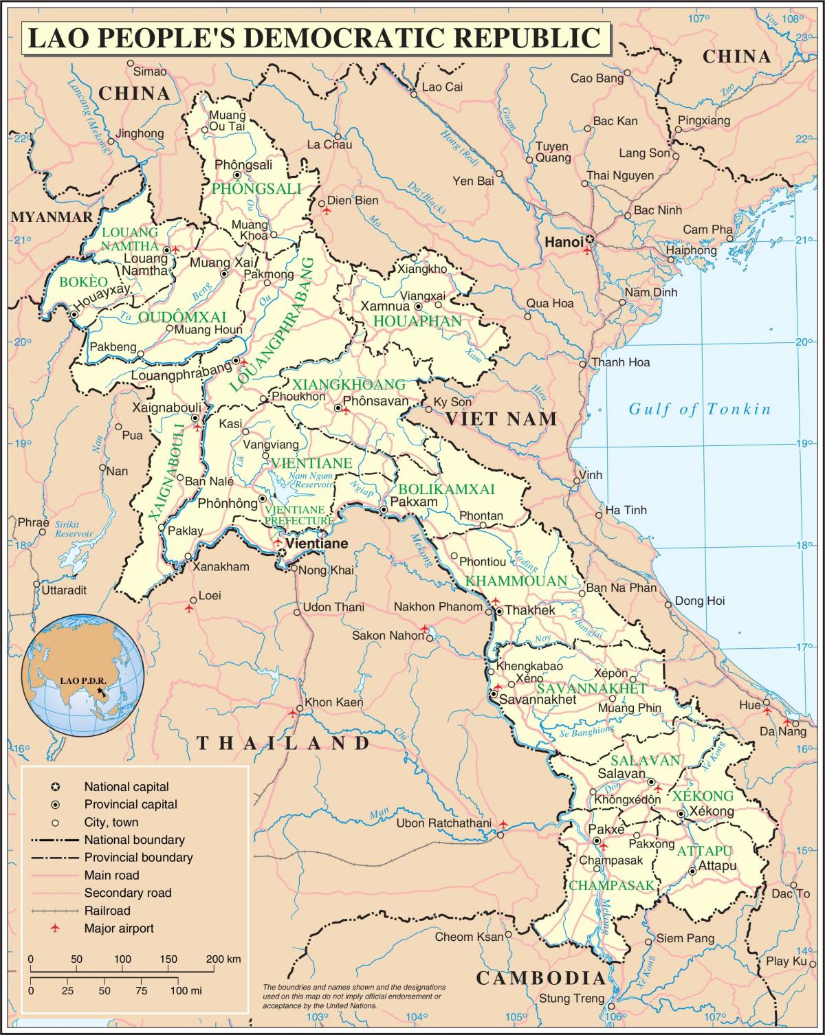 Karta Laos cesti